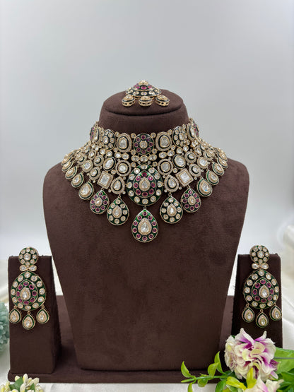 Ruby Moissanite Kundan Semi Bridal Necklace set