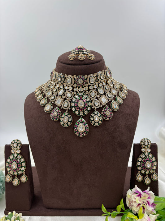Ruby Moissanite Kundan Semi Bridal Necklace set