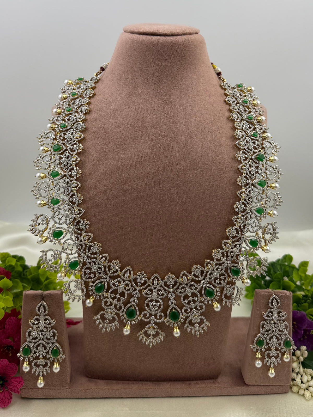 Savannah American Diamond Two Tone Long Necklace Set