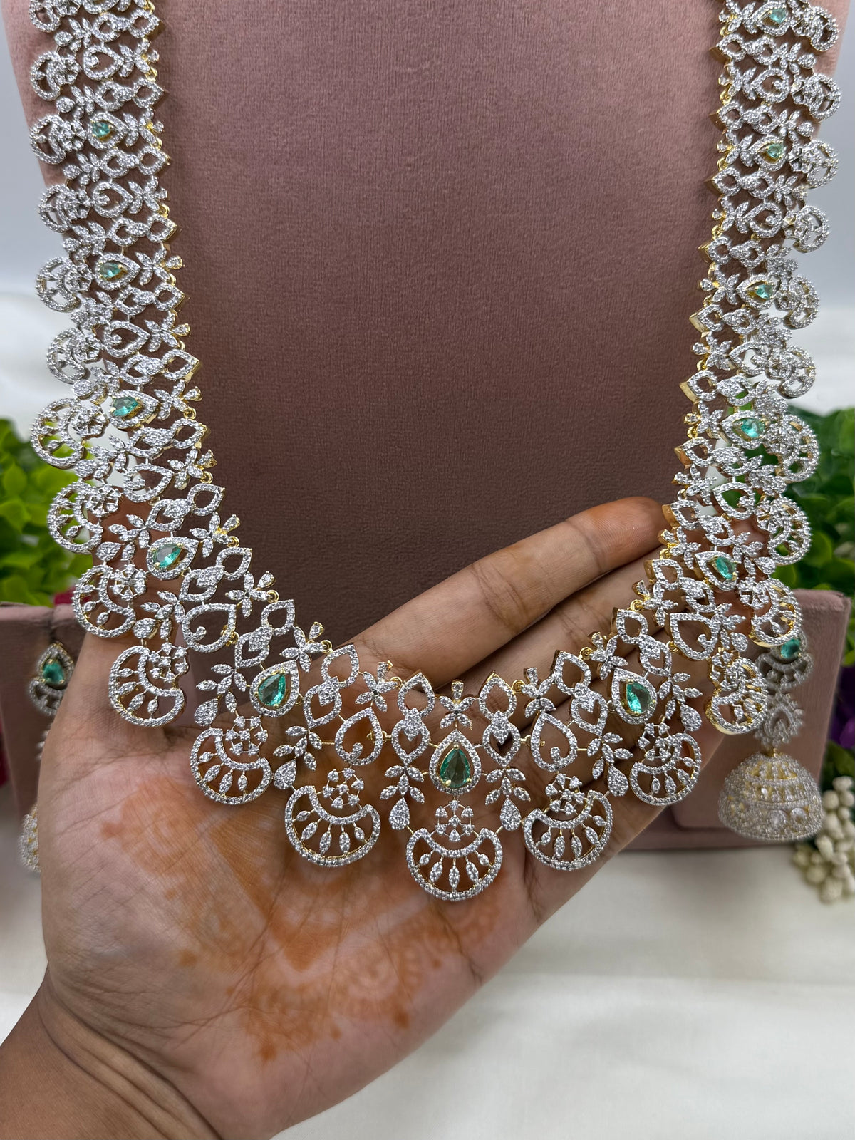 Maria American Diamond Two Tone Long Necklace Set