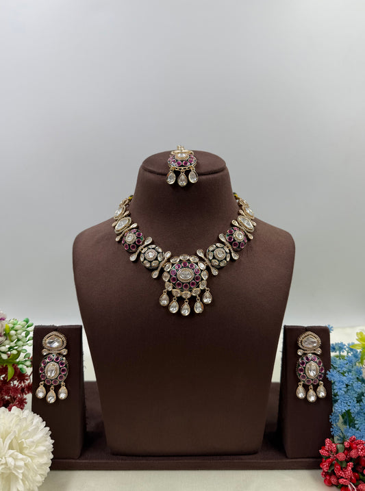 Disha Mina Kari Moissanite Kundan Necklace