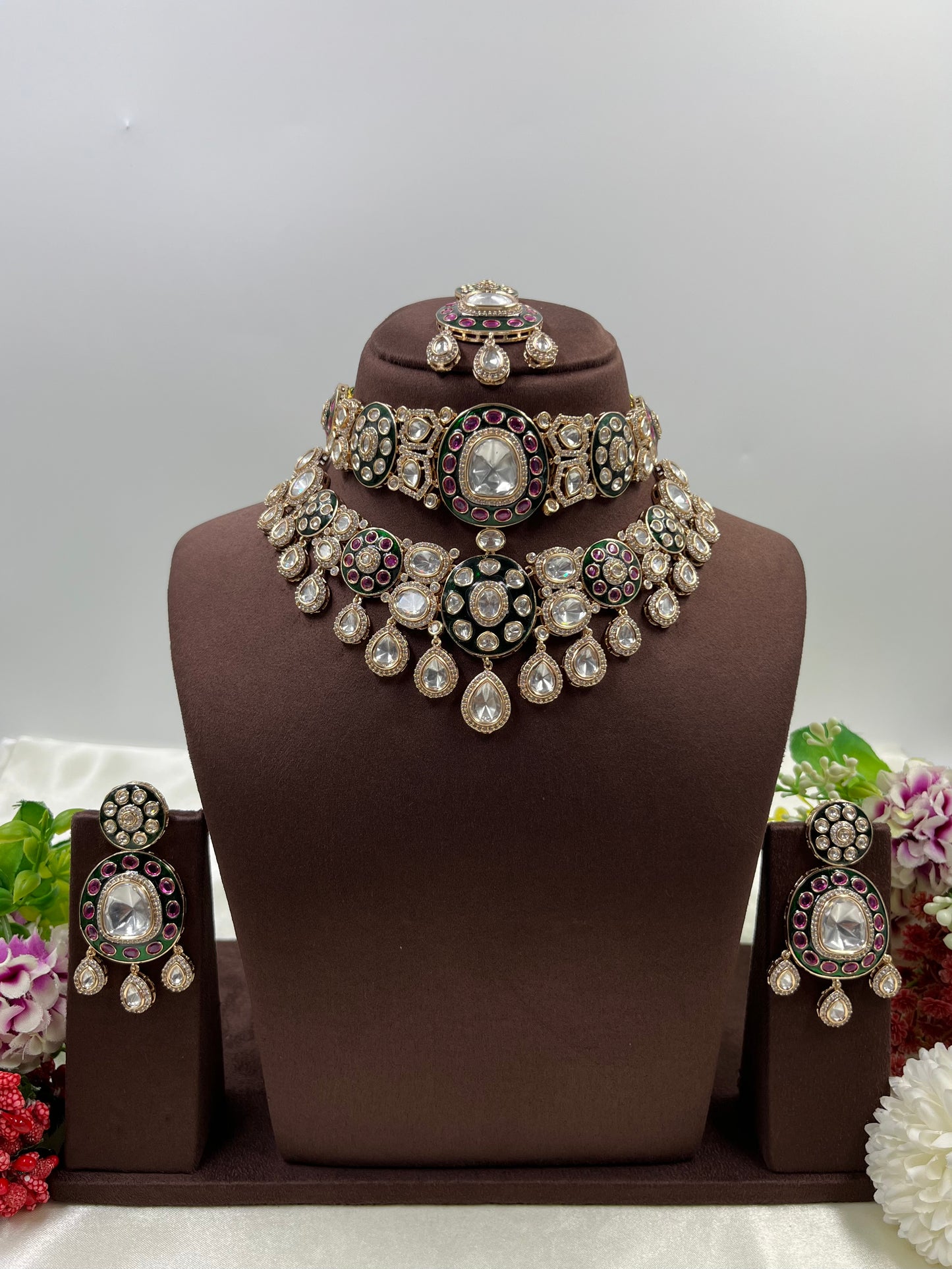 Rivee Moissanite Kundan Semi Bridal Necklace Set