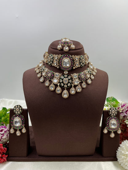 Rivee Moissanite Kundan Semi Bridal Necklace Set