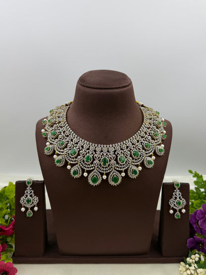 Sara American Diamond Two Tone Necklace Set