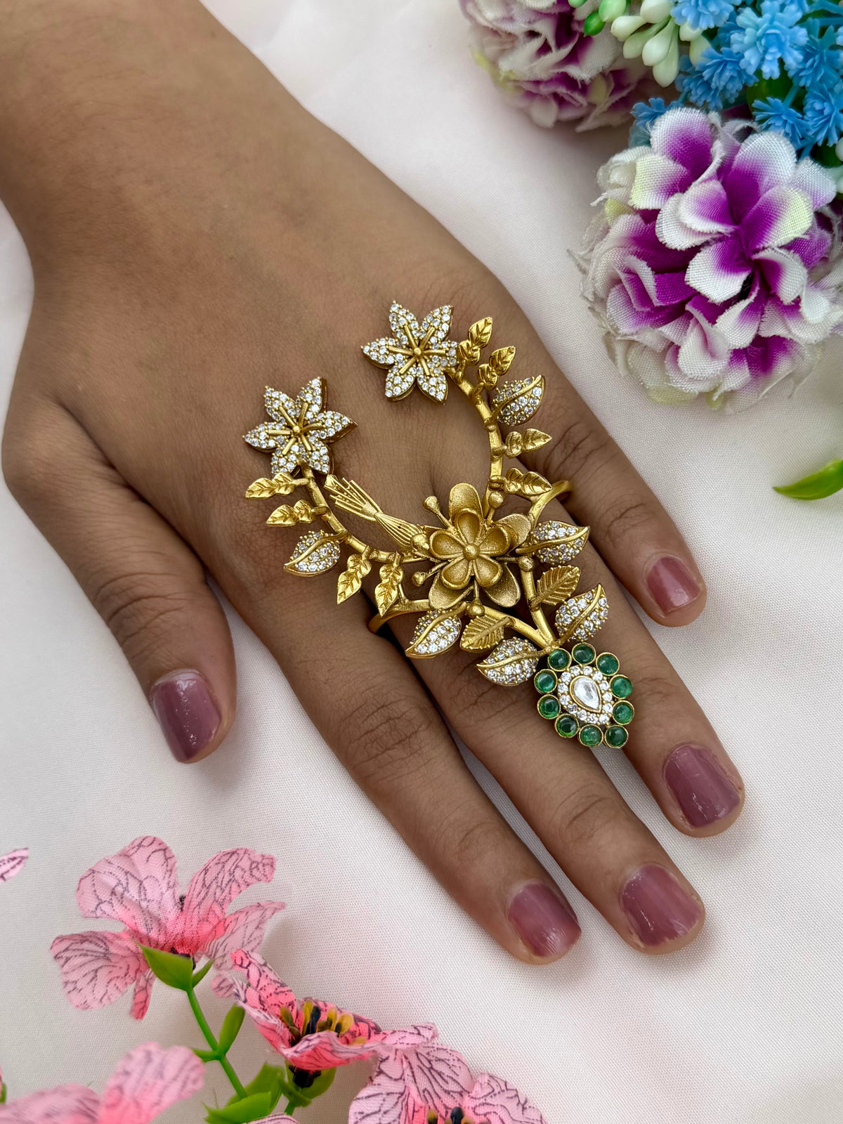 Ruchika Floral Blossom Ring ( Adjustable )