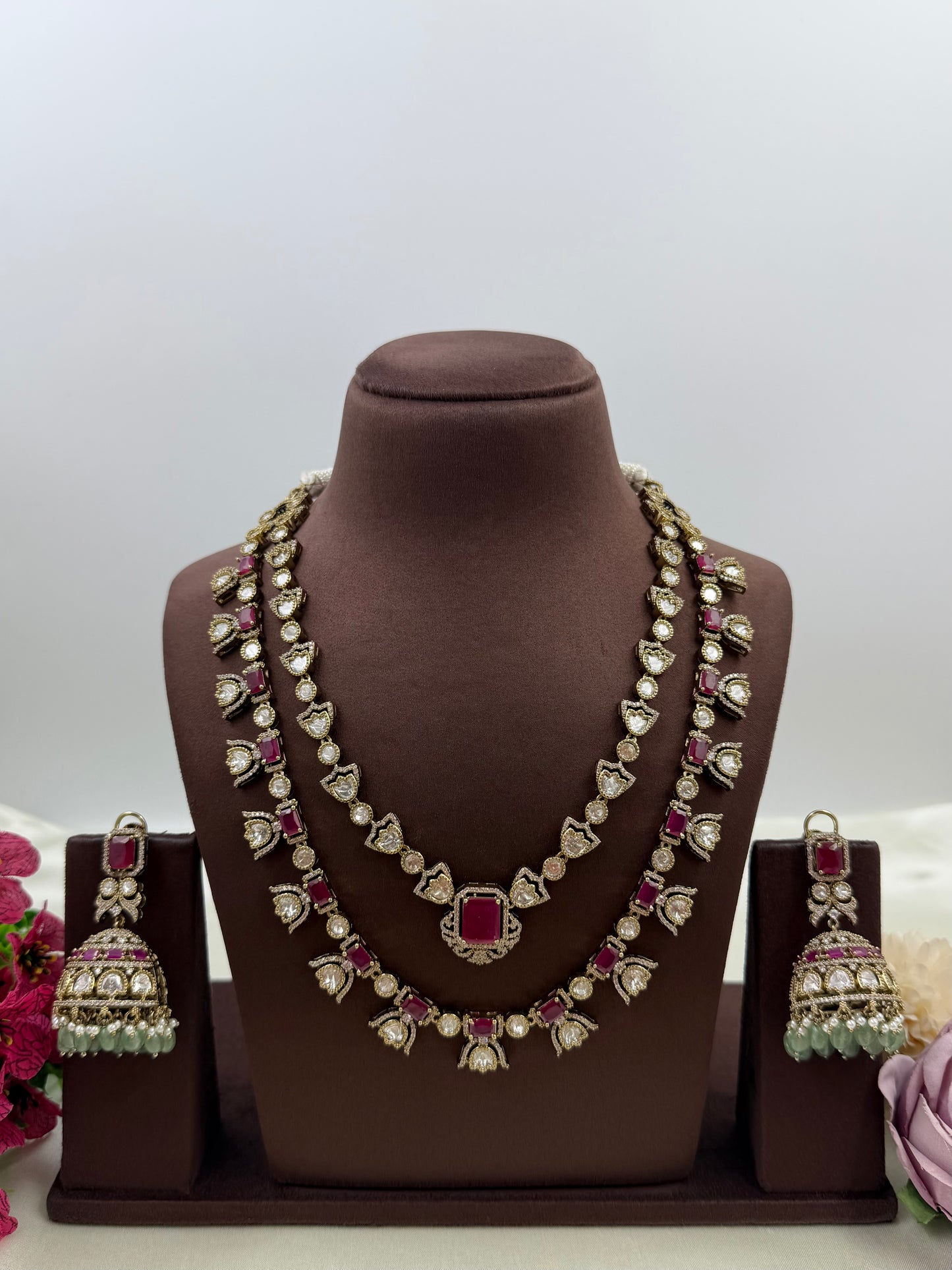 Yogita Premium Double Layer Semi Long Necklace Set