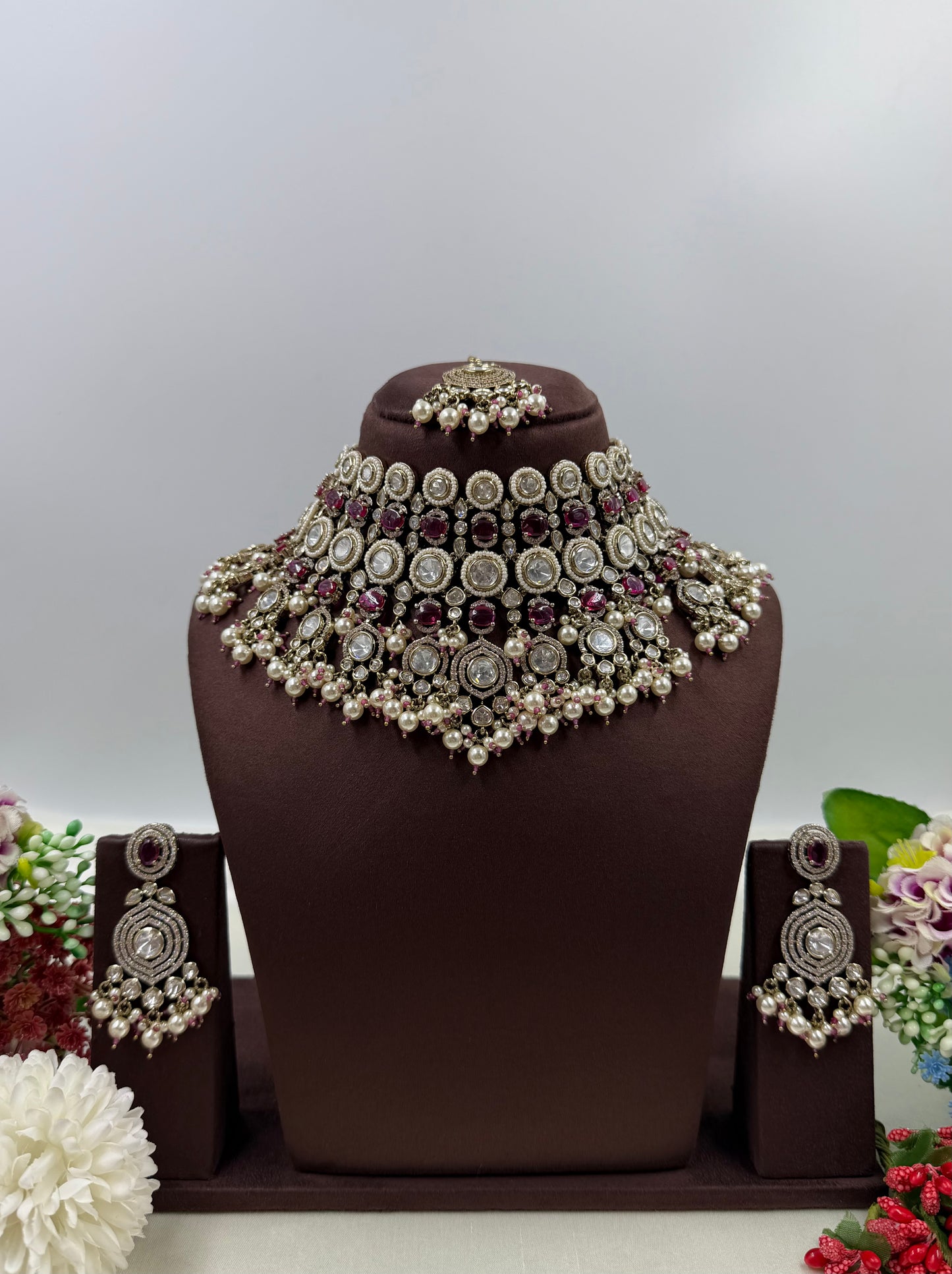 Veenita Victorian Moissanite Choker Necklace Set