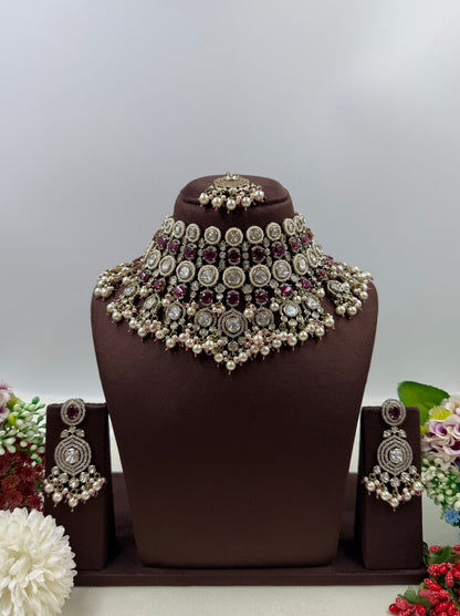 Veenita Victorian Moissanite Choker Necklace Set