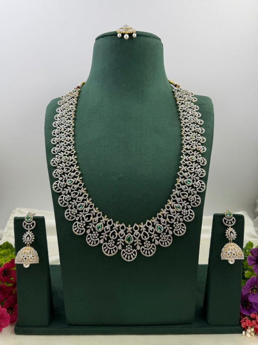 Maria American Diamond Two Tone Long Necklace Set