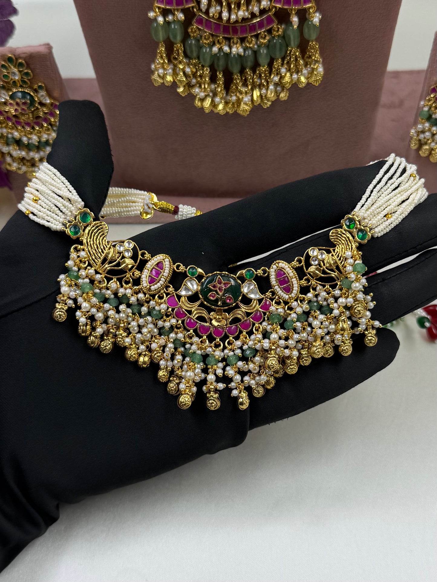 Dipti Pachi Kundan Combo Set