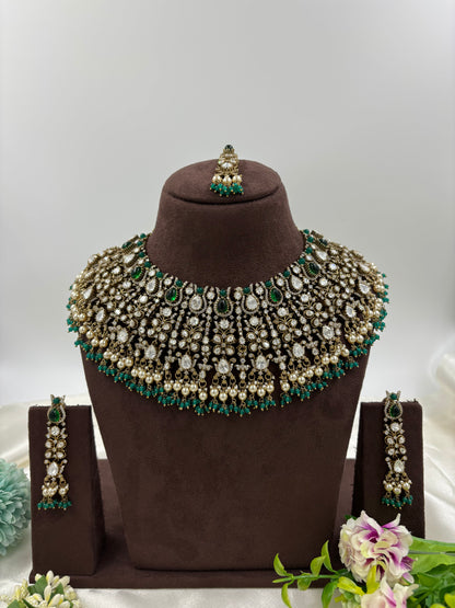 Hiren premium Moissanite Kundan Semi Bridal Necklace set