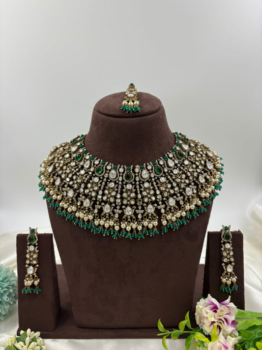Hiren premium Moissanite Kundan Semi Bridal Necklace set