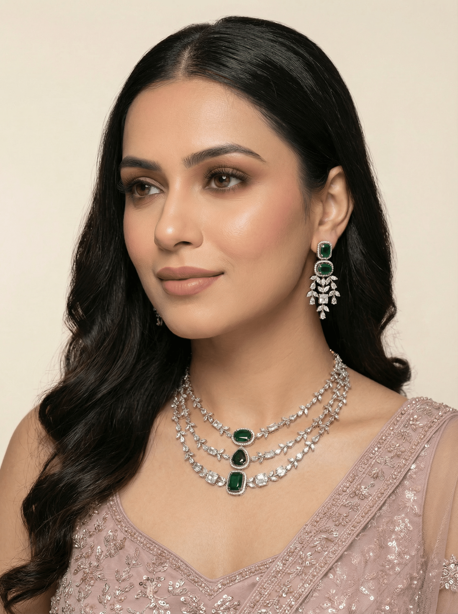 Victorian Triple Layer Necklace Set - Green