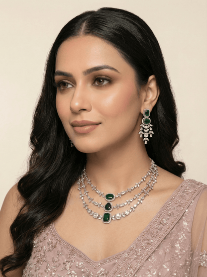 Victorian Triple Layer Necklace Set - Green