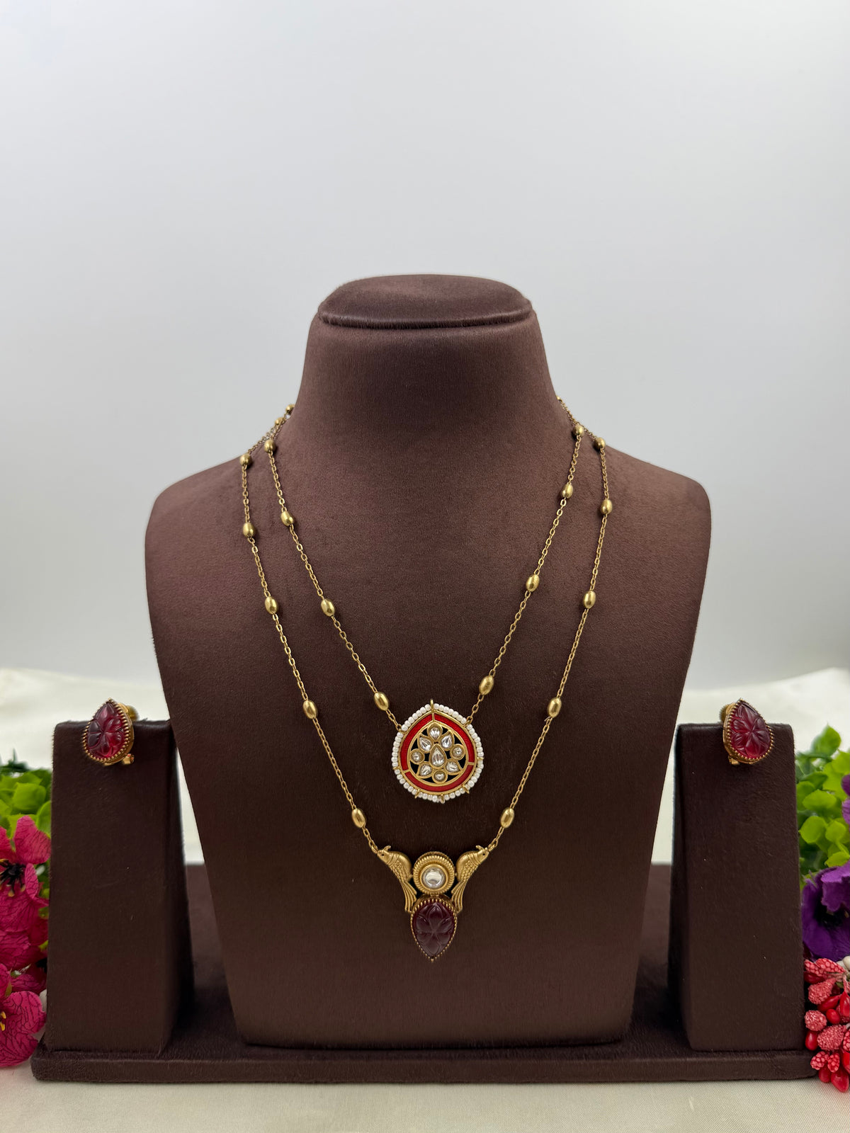 Kiara Royal Antique Green Pendant Necklace Set
