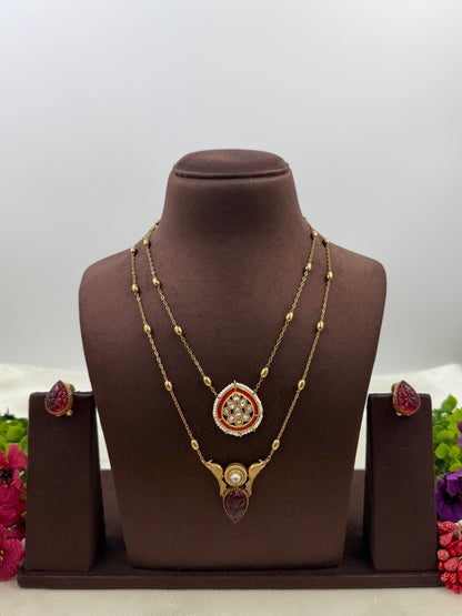 Kiara Royal Antique Green Pendant Necklace Set