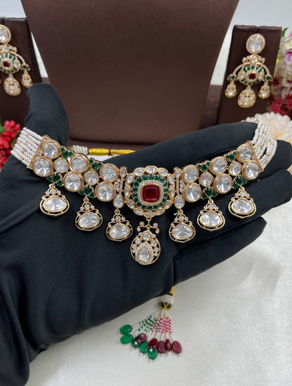 Nayab Moissanite Kundan Choker Necklace