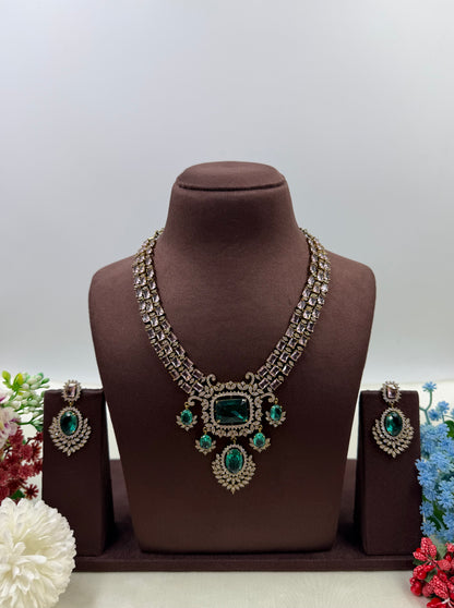 Kusum American Diamond Semi Long Necklace Set