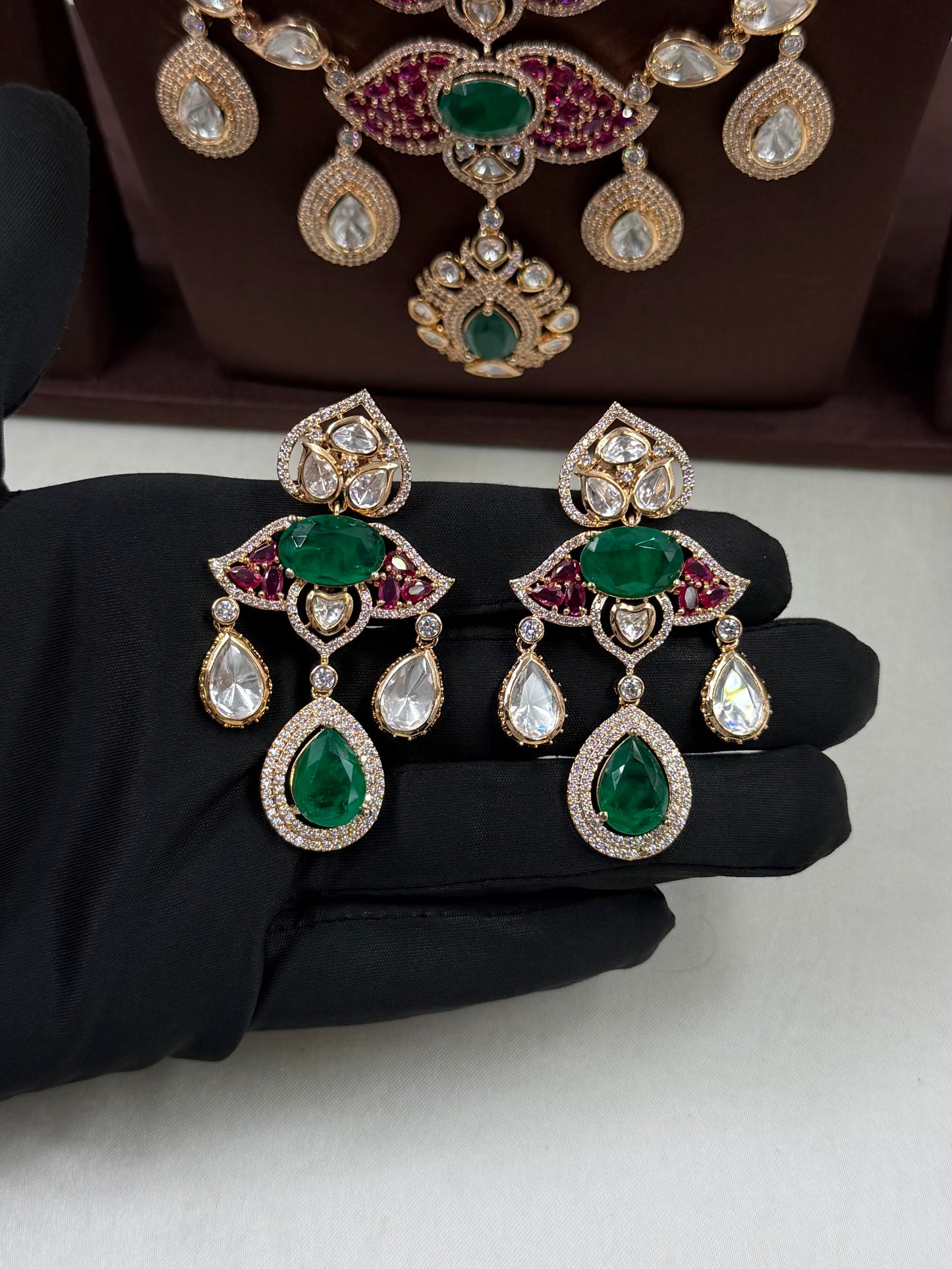 Janki Moissanite Three Layer Necklace Set