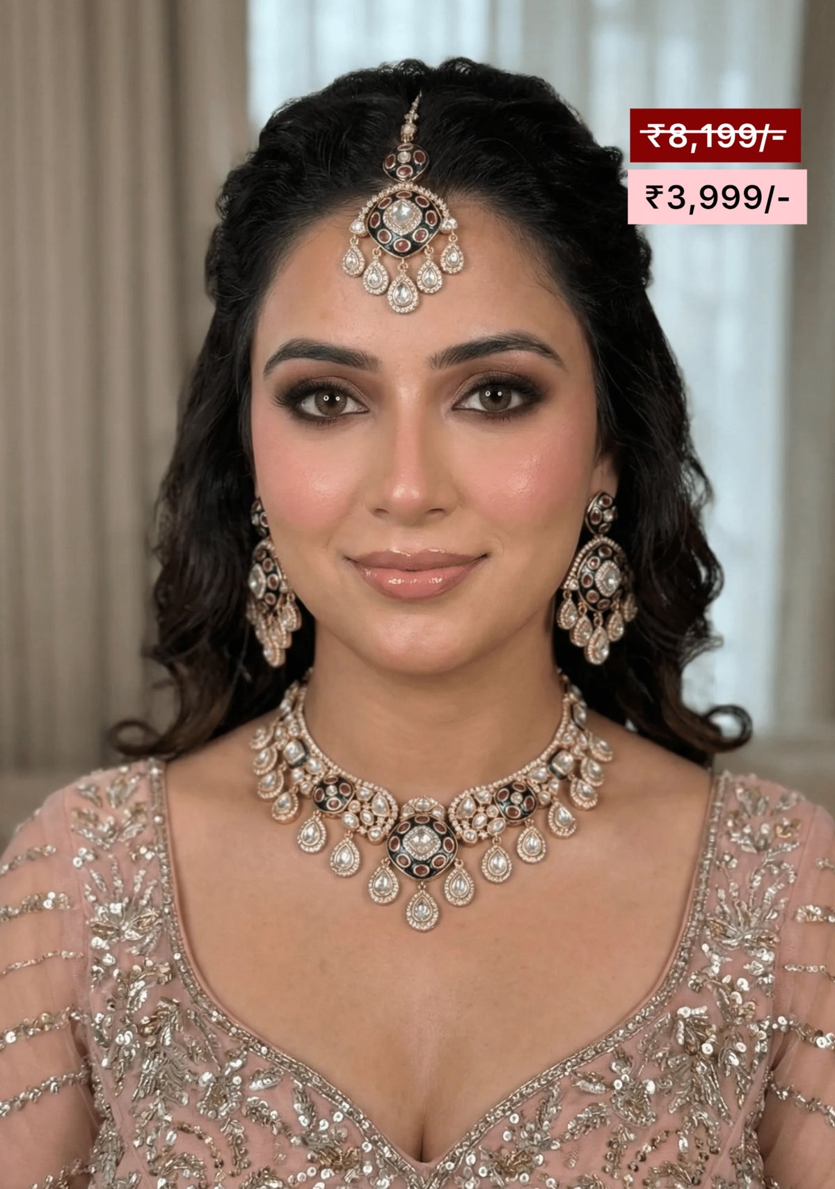 JANAK KUNDAN MOISSANITE DROP NECKLACE.