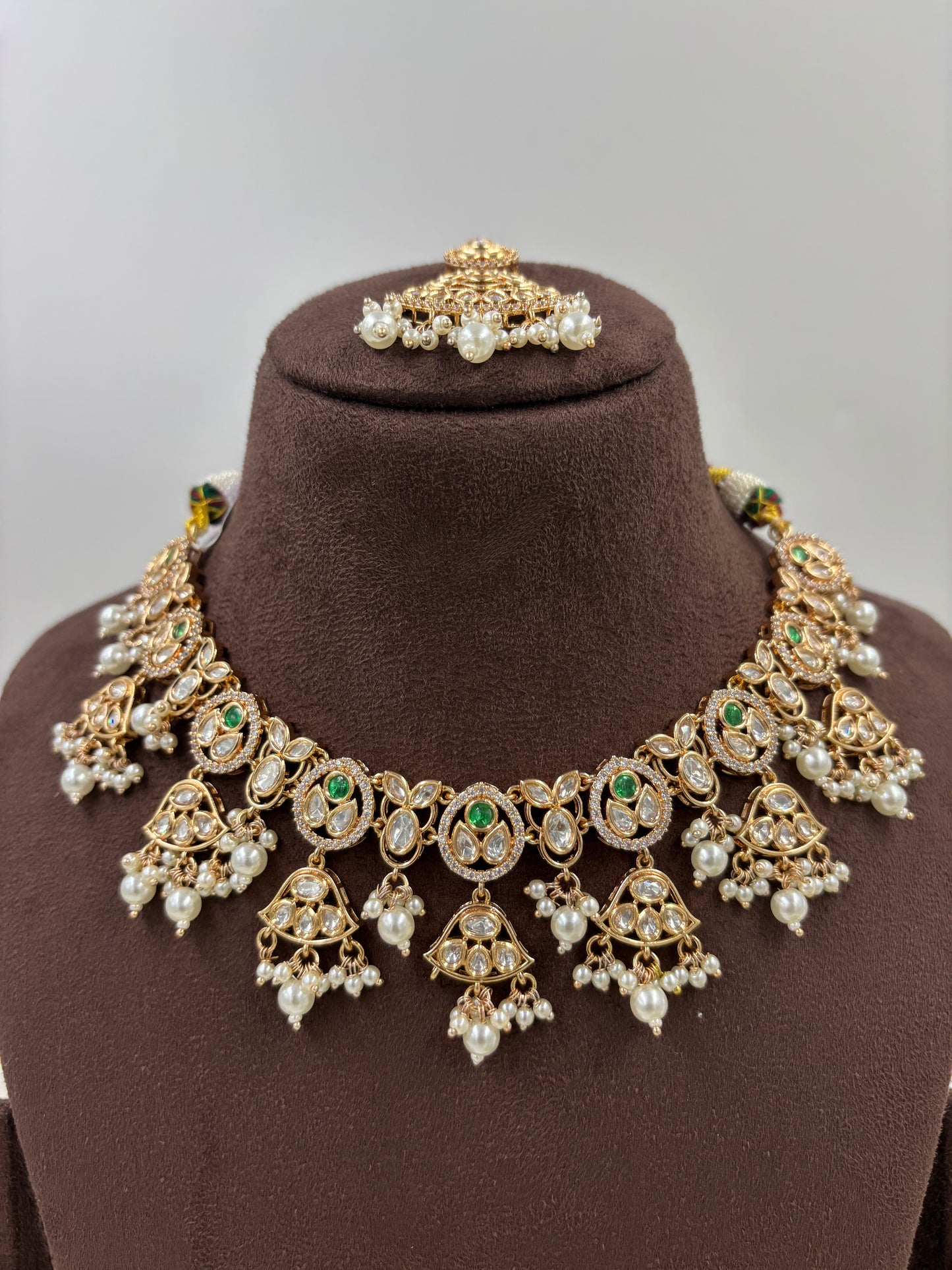 LISA MOISSANITE KUNDAN PEARL NECKLACE SET