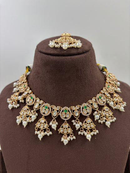 LISA MOISSANITE KUNDAN PEARL NECKLACE SET
