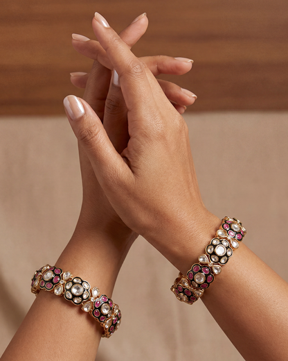 Gulzar Mina Kari Moissanite Kundan Bangles [Openable]