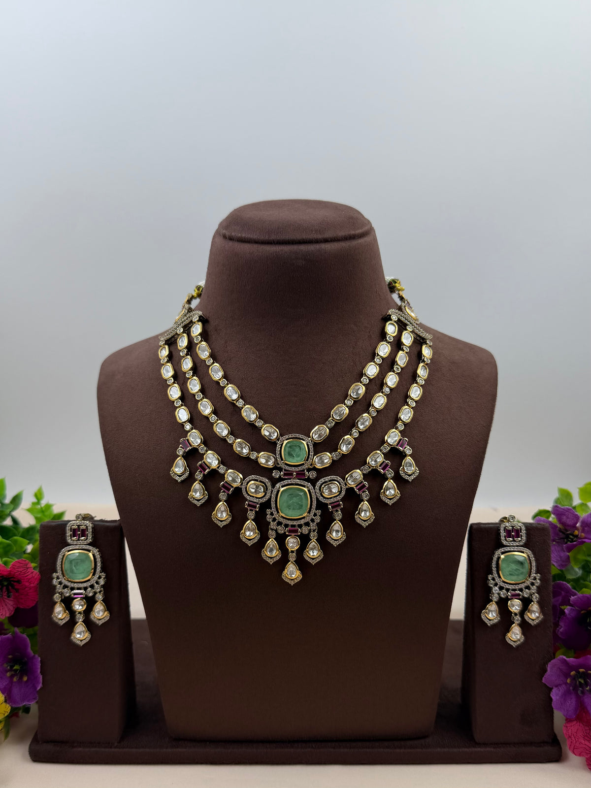 Trisha Three Layer Victorian Moissanite Necklace Set