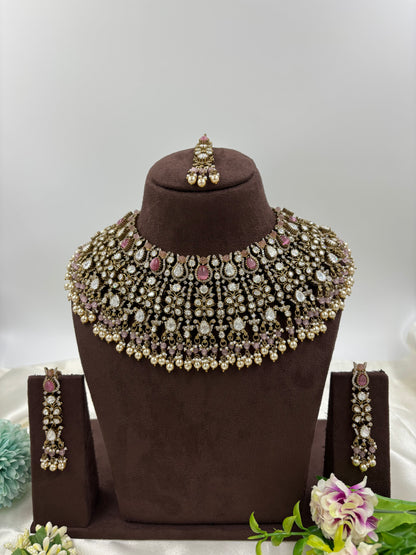 Hiren premium Moissanite Kundan Semi Bridal Necklace set