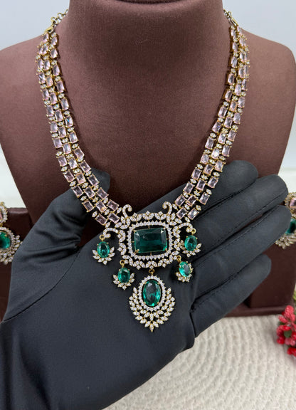 Kusum American Diamond Semi Long Necklace Set