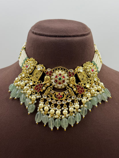 Ayesha Heritage Pachi Kundan Choker Necklace Set