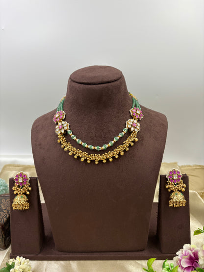 Rishika Premium Antique Gold Necklace Set