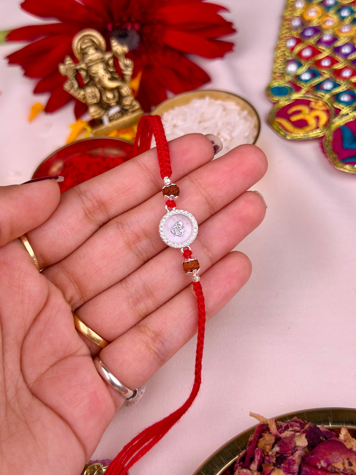 Silver Shining Ganesh Design Rakhi