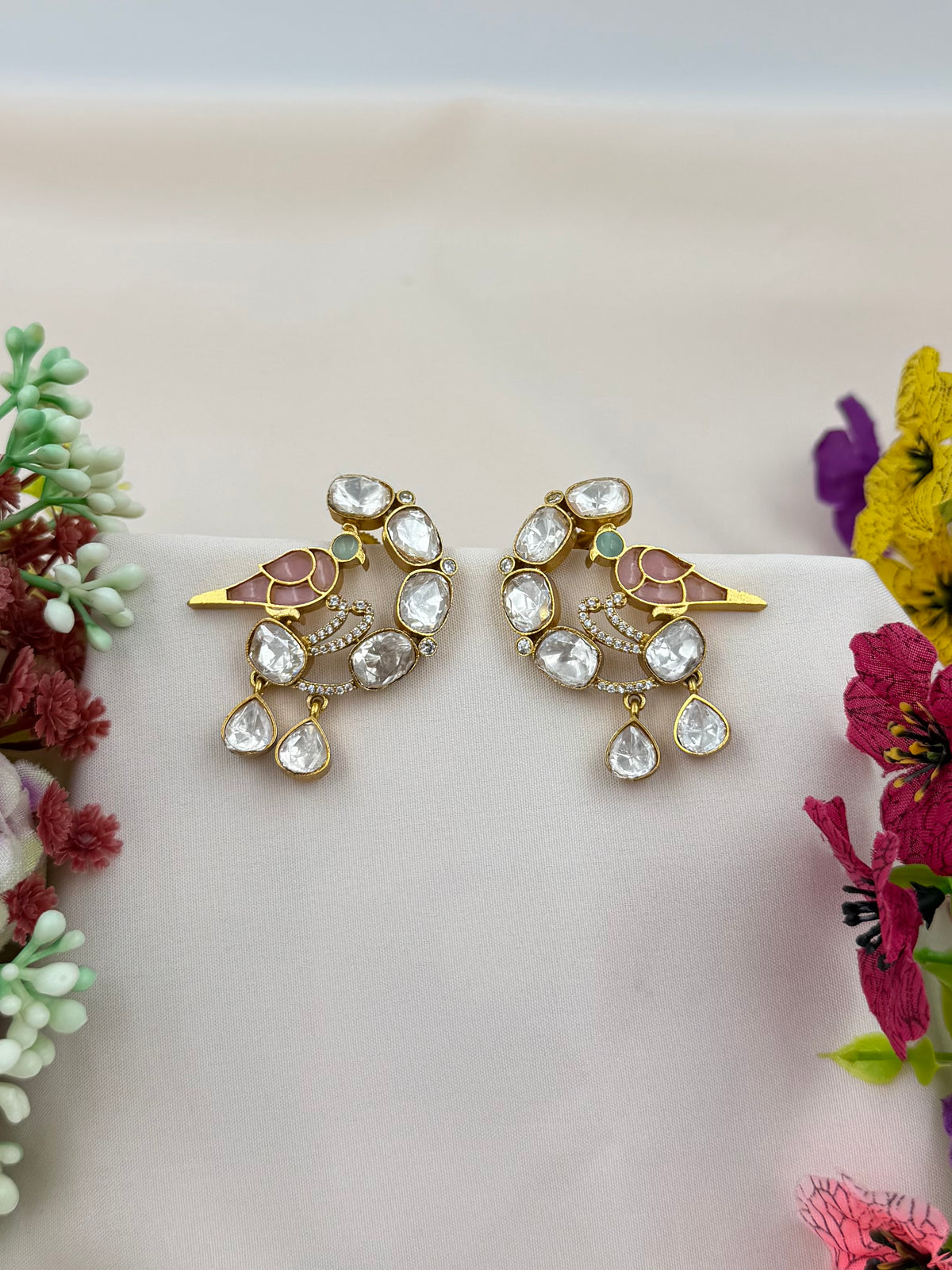 Peacock Enamel Kundan Earring