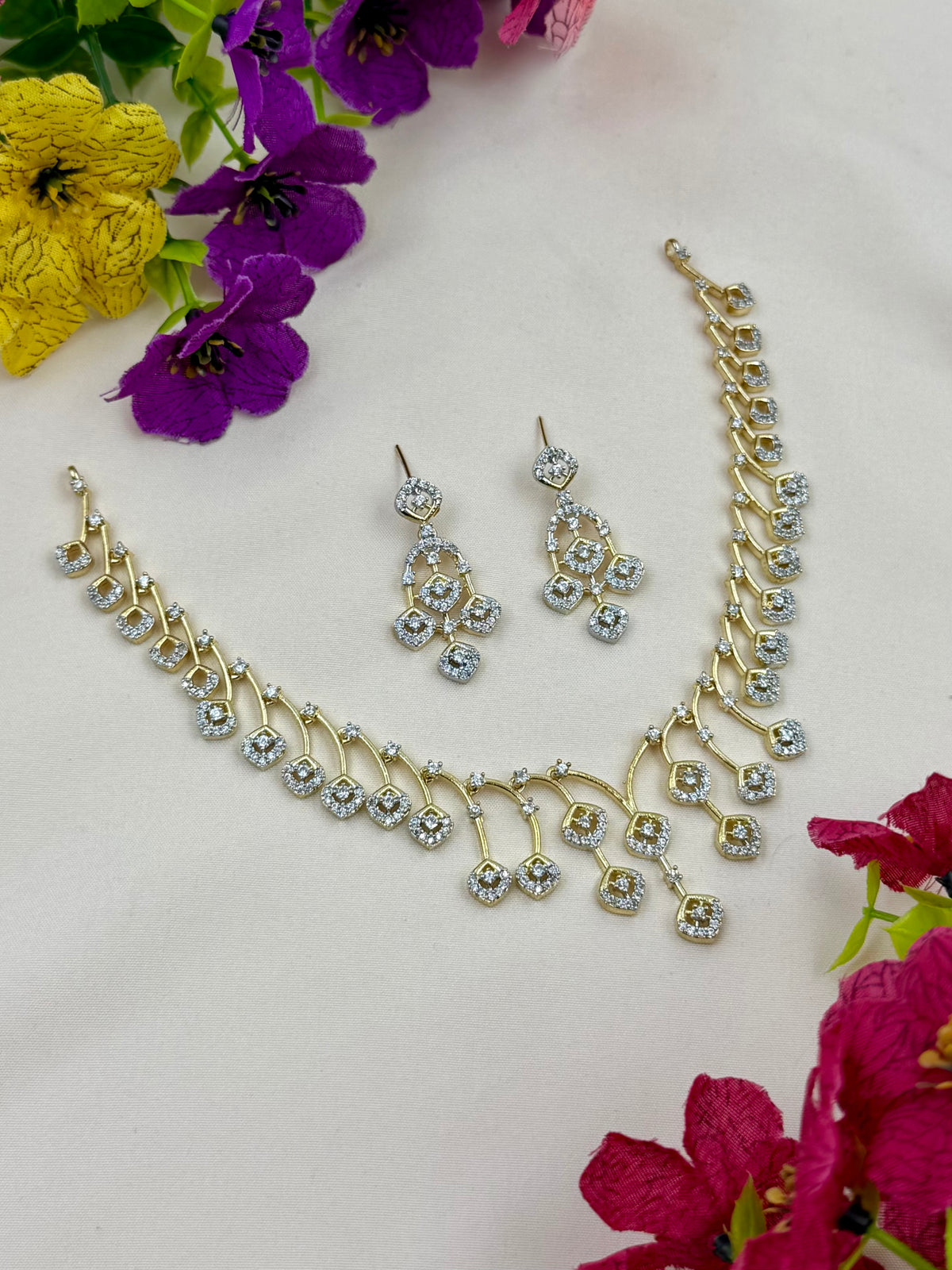 Holly American Diamond Two Tone Necklace Set