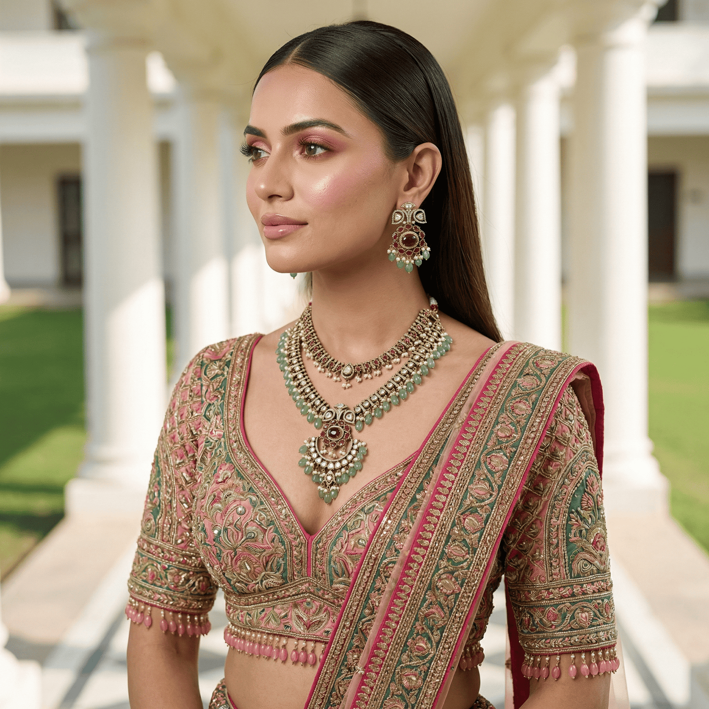 Niharika Pearl Victorian Necklace Set - Necklace