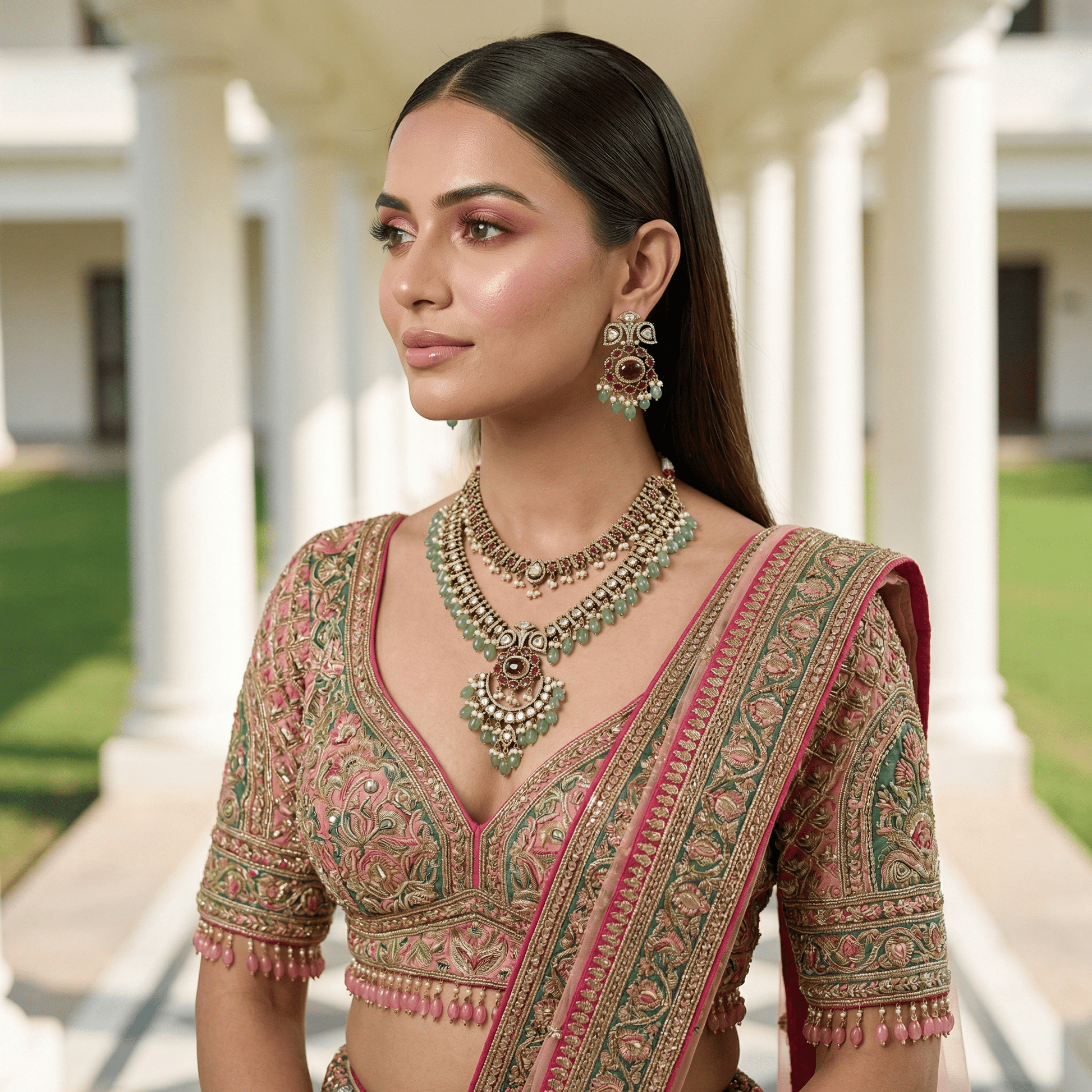 Niharika Pearl Victorian Necklace Set - Necklace