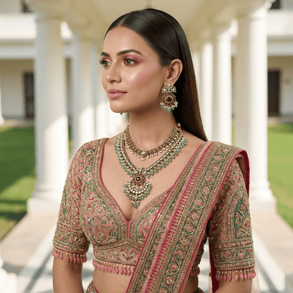 Niharika Pearl Victorian Necklace Set - Necklace