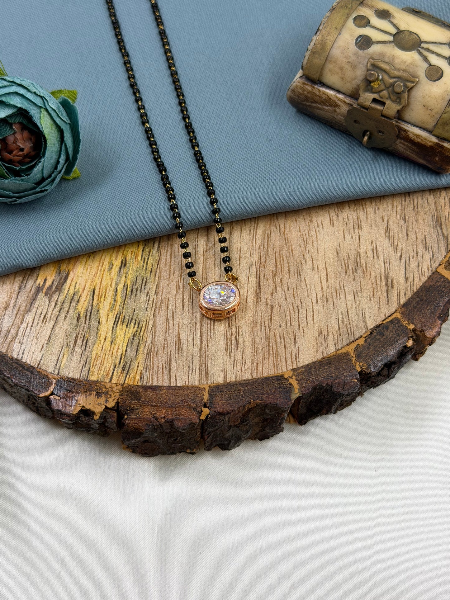 Round Solitaire Rose Gold Mangalsutra
