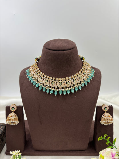 NOOR MOISSANITE KUNDAN PEARL NECKLACE SET