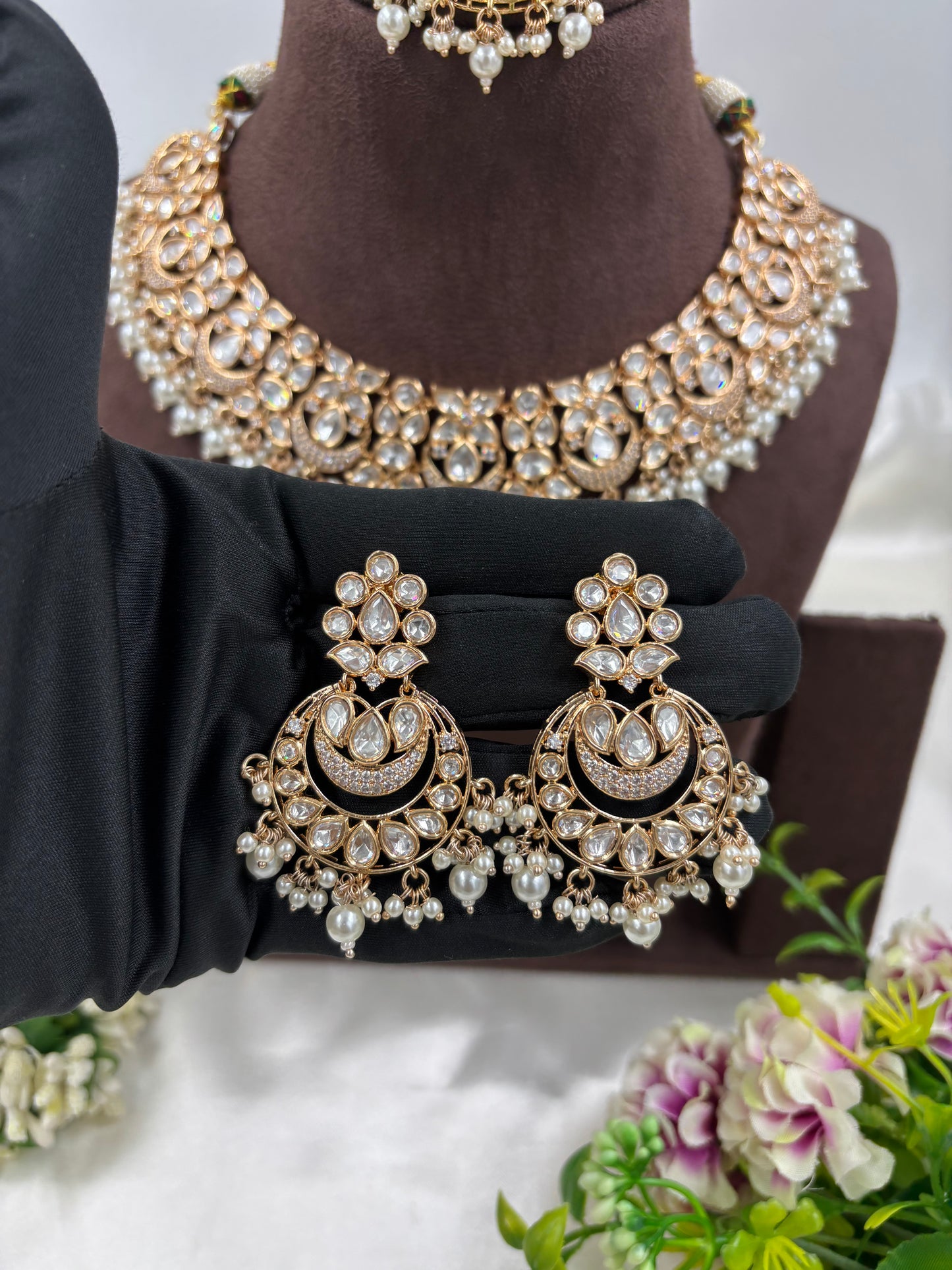 ZEENAT MOISSANITE KUNDAN PEARL NECKLACE SET