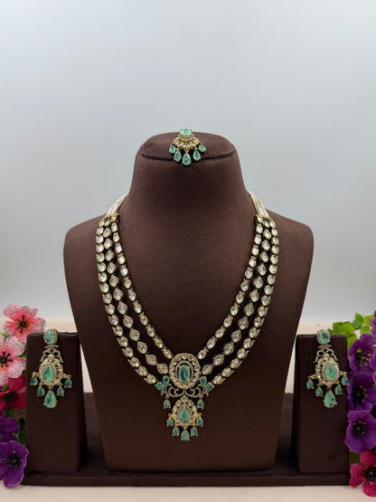 Aashi Victorian Moissanite Semi Long Necklace Set