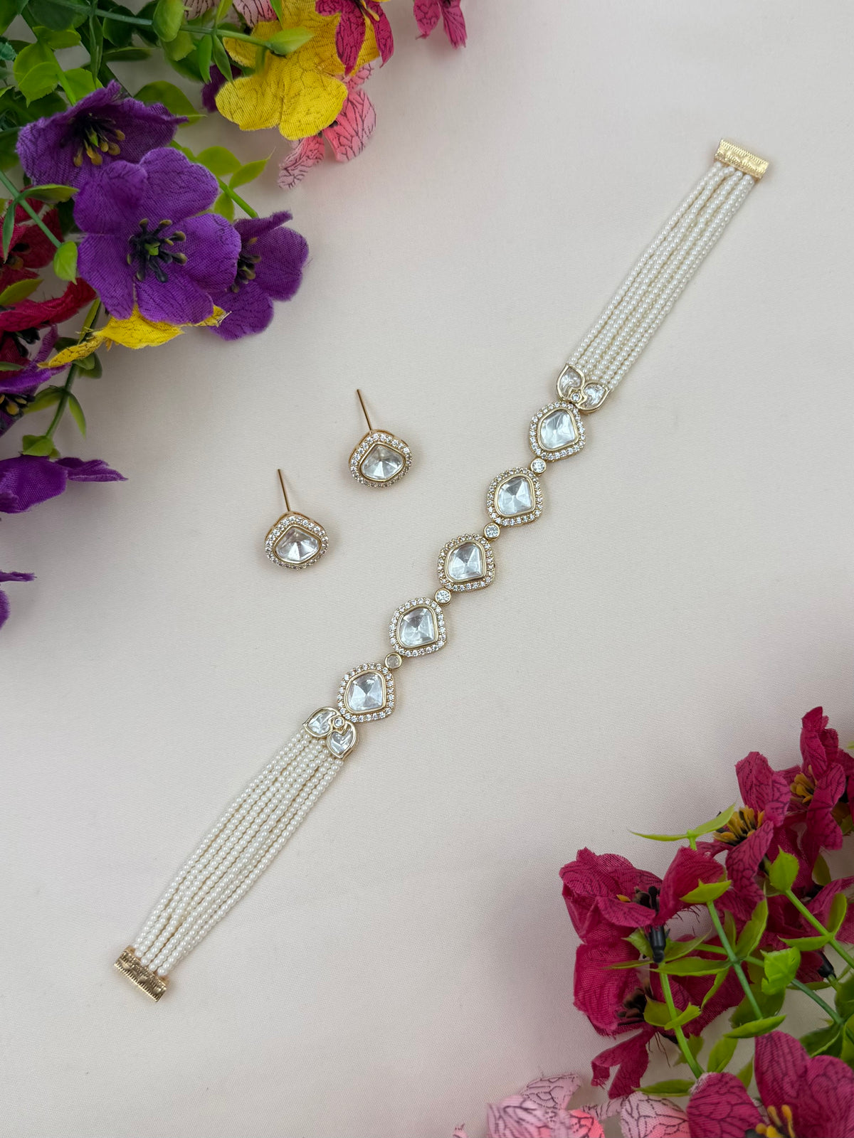 Reshma Moissanite Delicate Choker Necklace Set