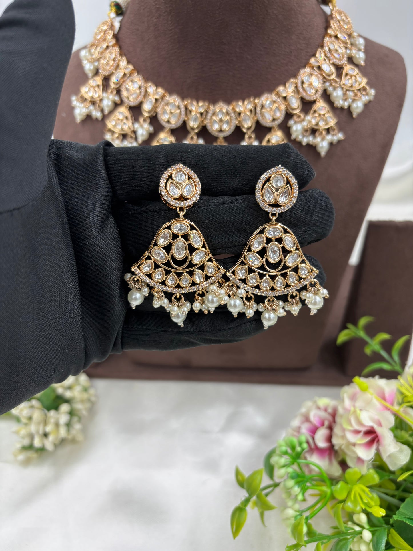 LISA MOISSANITE KUNDAN PEARL NECKLACE SET
