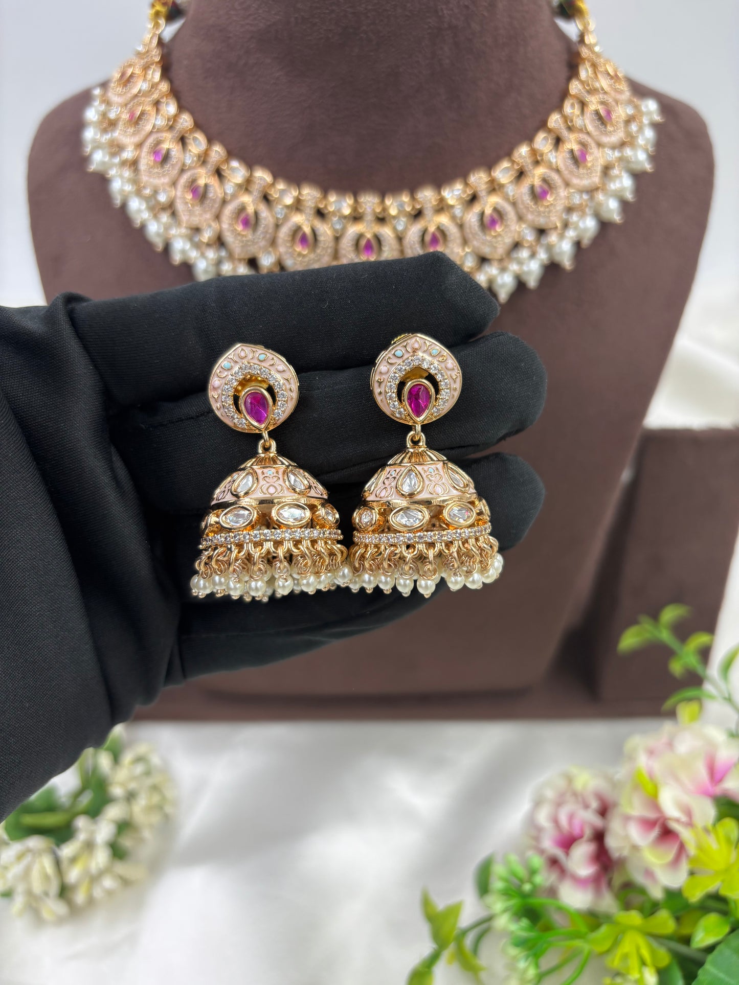 NOOR MOISSANITE KUNDAN PEARL NECKLACE SET
