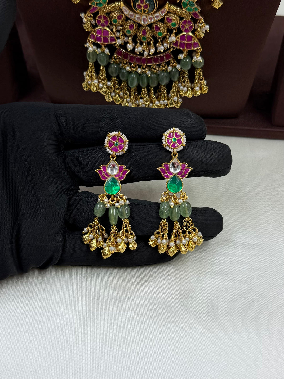 Dipti Pachi Kundan Semi Long Necklace Set