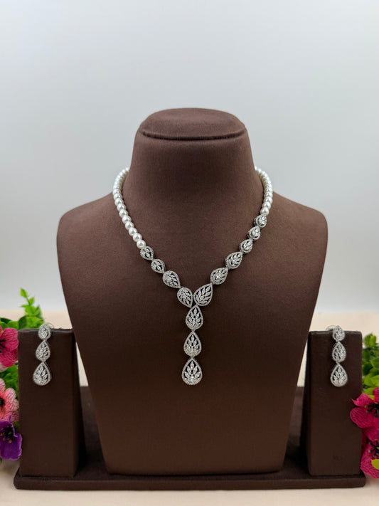 Selena American Diamond Pearl Delicate Necklace Set