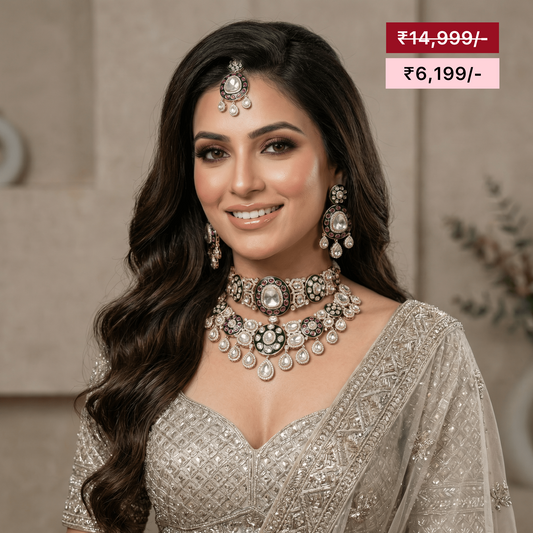 Rivee Moissanite Kundan Semi Bridal Necklace Set