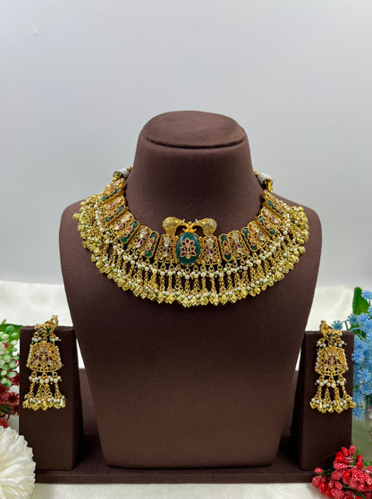 Tanisha Pachi Kundan Premium Necklace