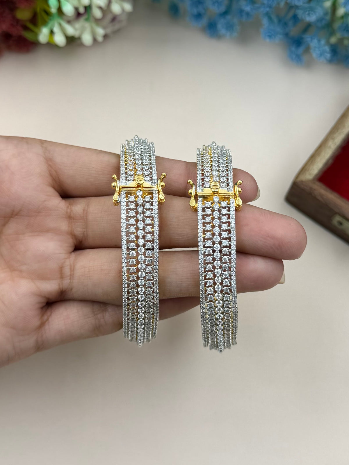 Nora American Diamond Two Tone Bangles (Openable)